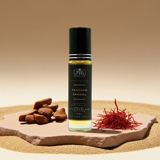 Zaafran Sandal Roll-on perfume with sandalwood, rose and saffron by J'YUG Australia