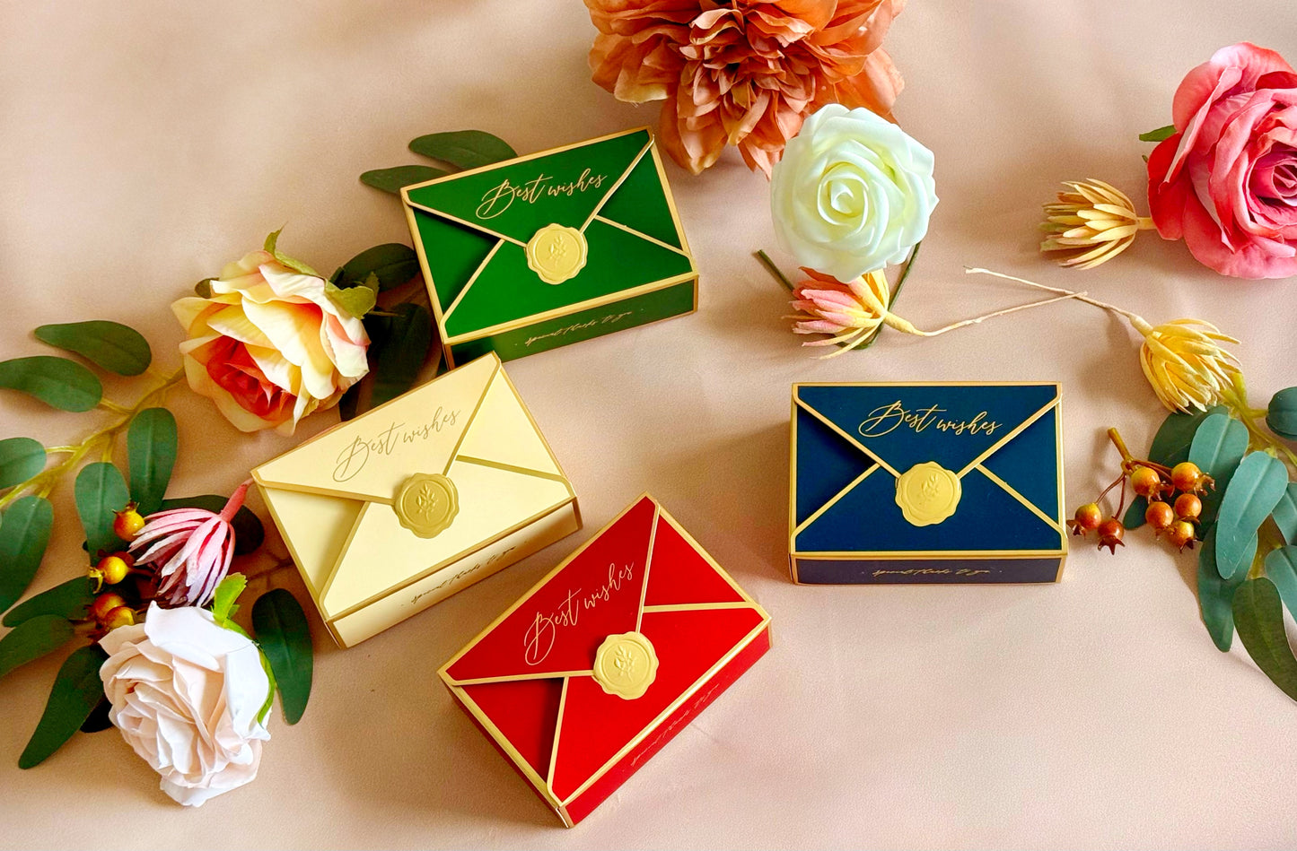 Best Wishes Candle Set in embossed envelope box - elegant wedding favor by J'YUG