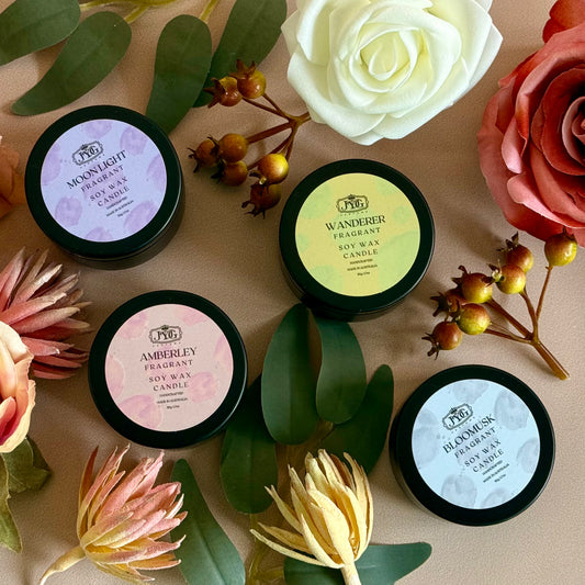 Candle Discovery Pack with 4 mini soy wax candles 50g each by J'YUG Australia