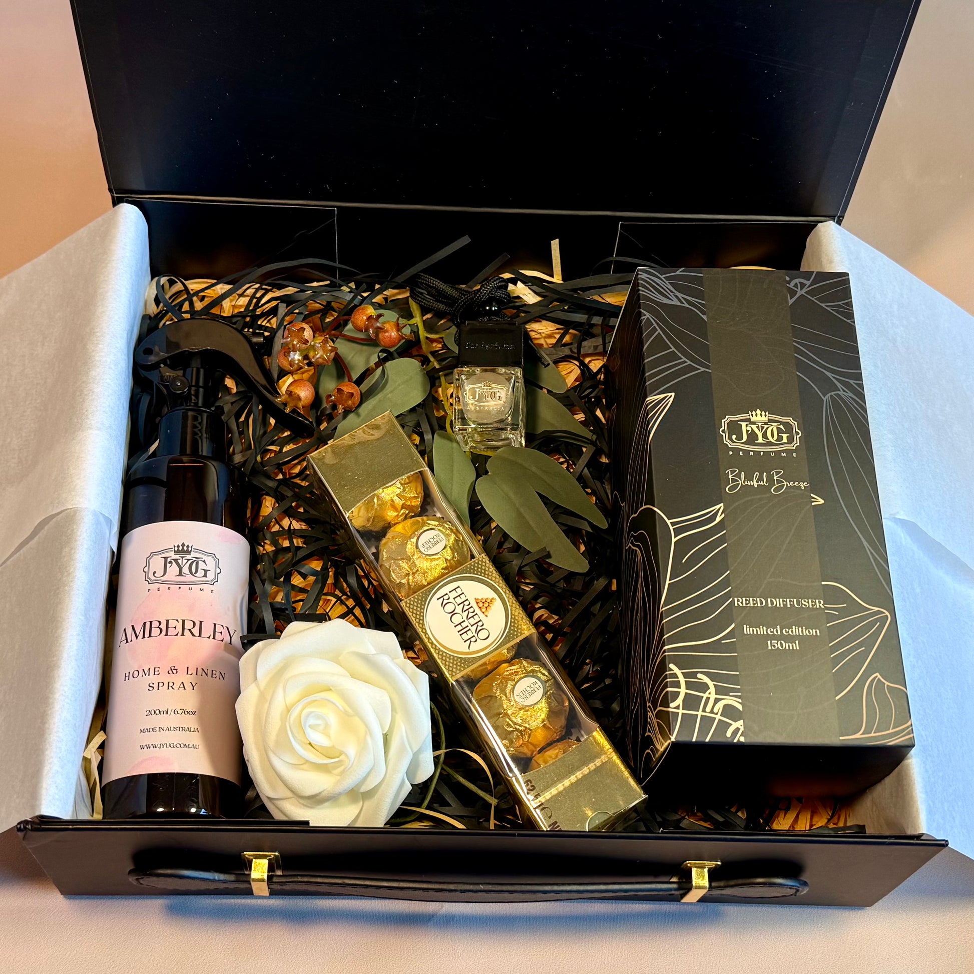 Small Magnetic Gift Box with home spray, reed diffuser and car diffuser by J'YUG Australia