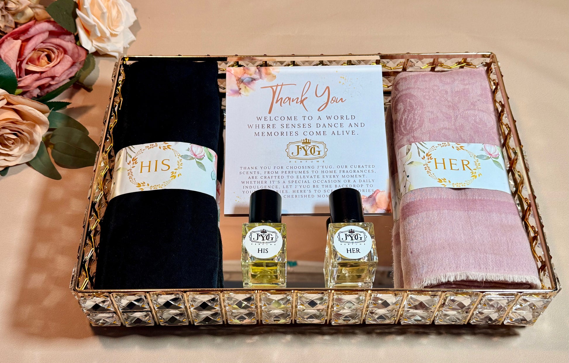Luxury couples gift set with handmade stoles and Extrait de Parfum - Australian wedding favor