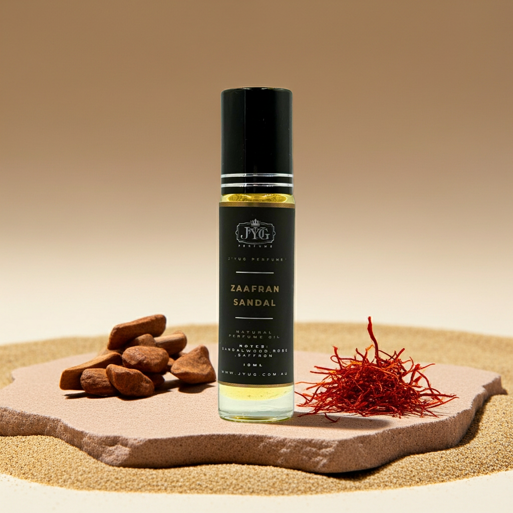 Zaafran Sandal roll-on close-up - natural perfume oil by J'YUG